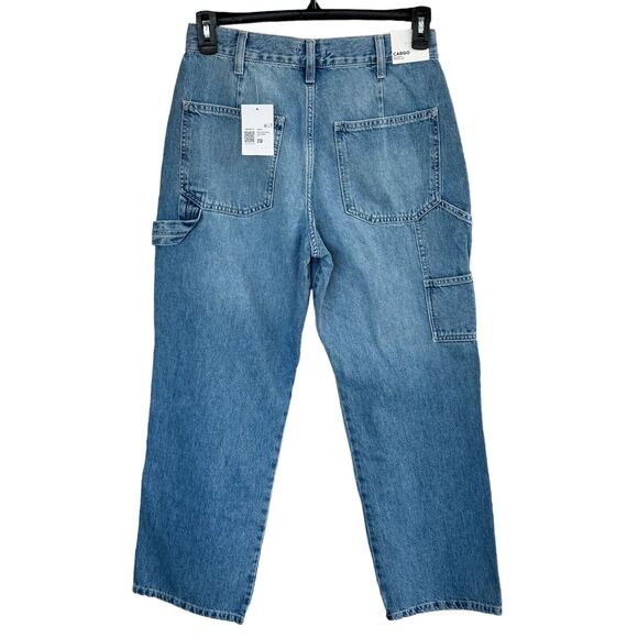 Forever 21 SZ 29 Cargo Jeans High-Rise Zip-Fly Relaxed Fit Light Wash Whiskered - Picture 4 of 9